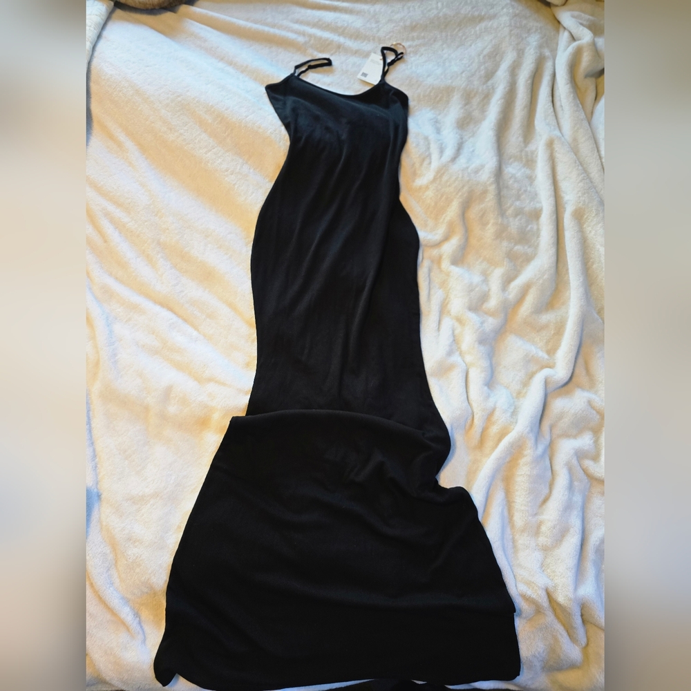 Quince Black Tencel Rib Knit Maxi Slip Dress - Picture 4 of 7